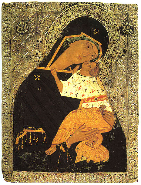 Icon.The Virgin Eleousa (Tolgskaya Podgubenskaya). 15th century.