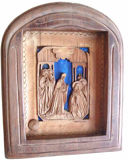 Miniature icon. The Appearance of the Virgin to St. Sergius of Radonezh. 