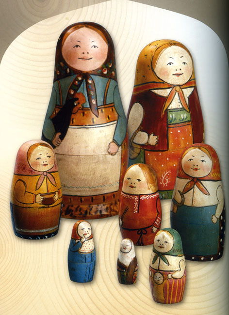 8-pieces matryoshka  “A Girl with a Rooster”. End of 1890 cc.