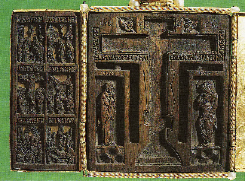 Interceding at the cross. Folding icon. 1456.